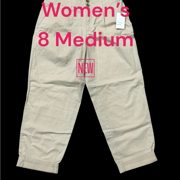 Women’s a new day 8 Medium Chino Khakis Pants Khaki Tapered Leg Stretch Rolled - Picture 2 of 12